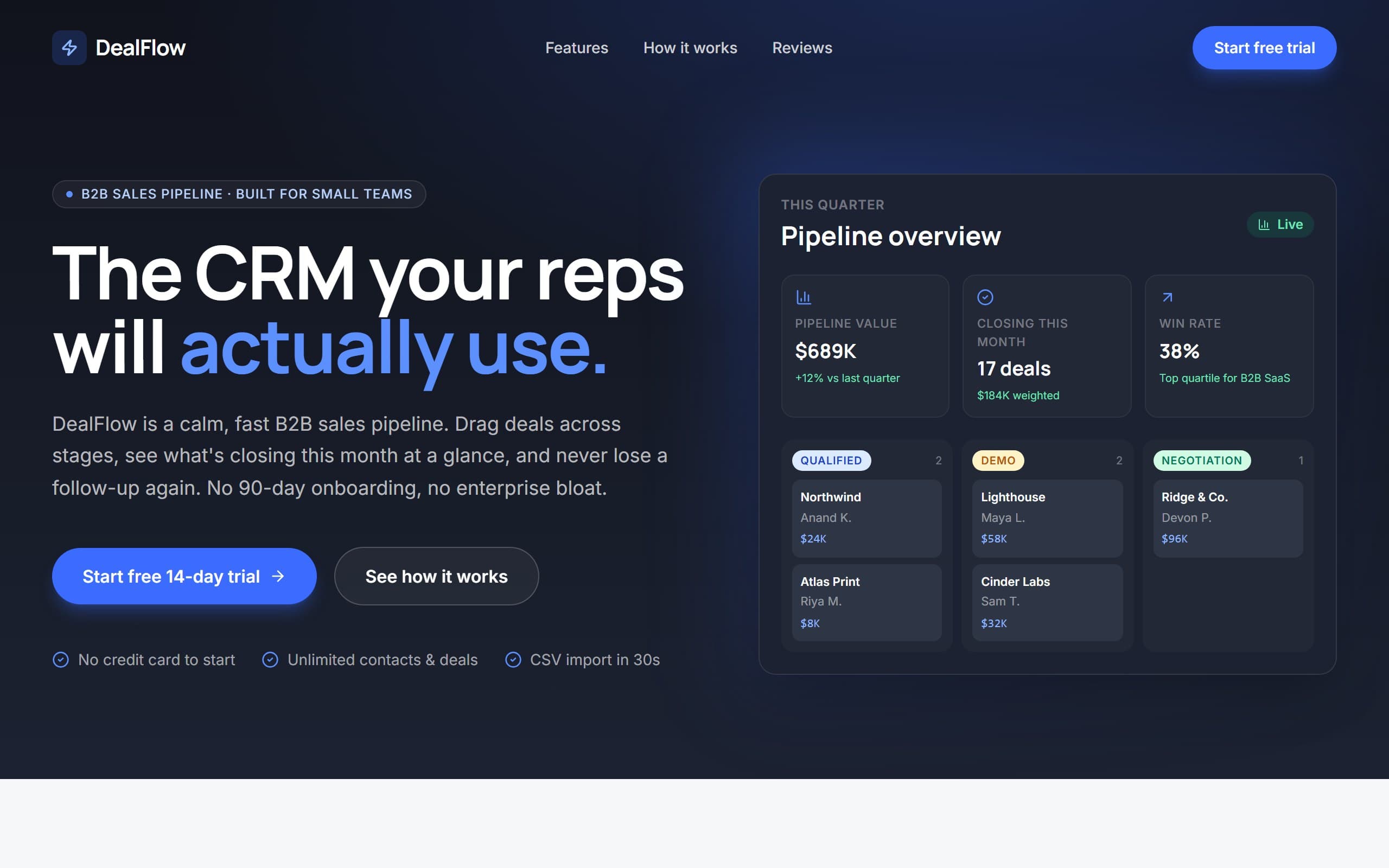Pipefoil CRM template preview