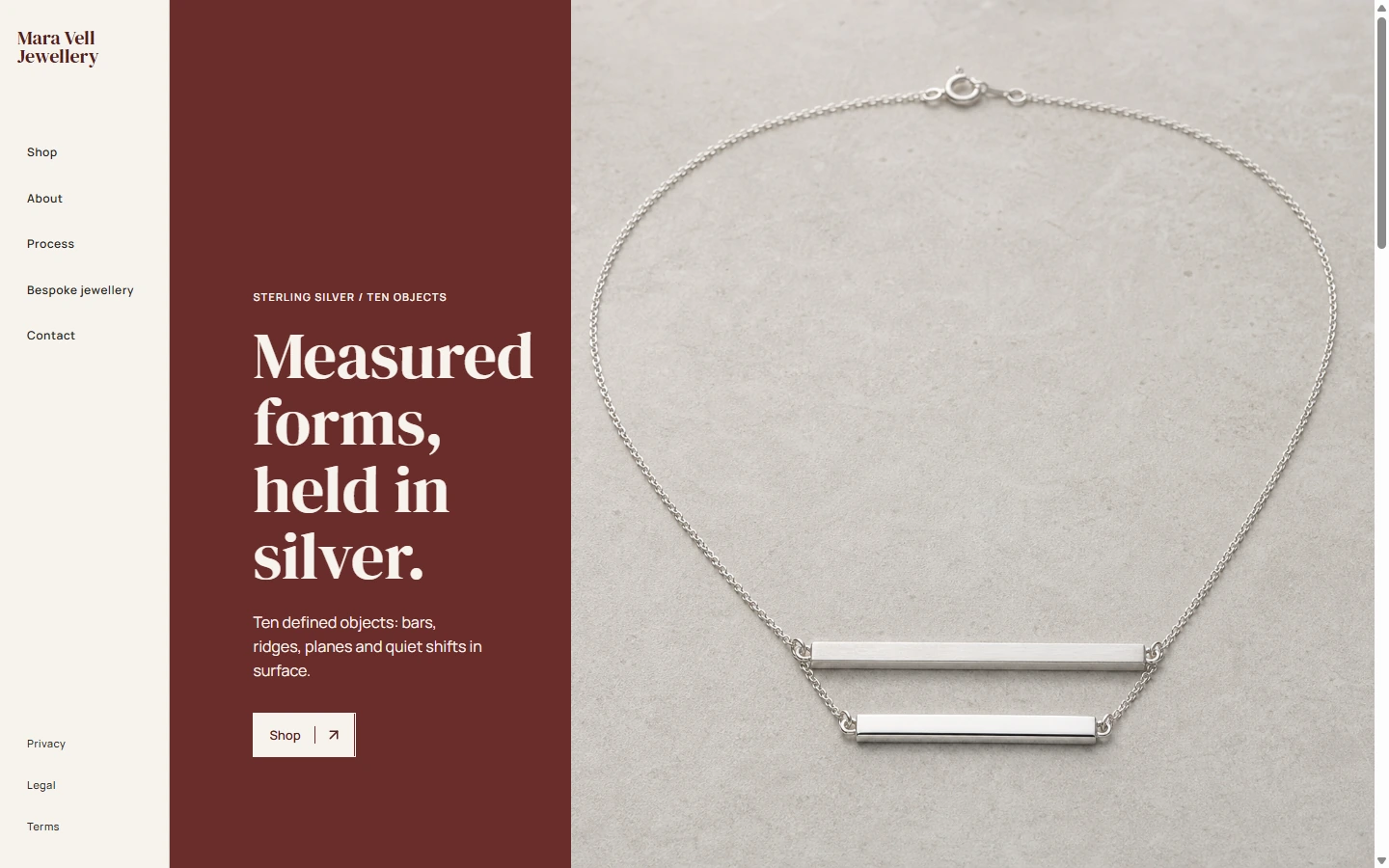 Mara Vell Jewellery — Captures de sites pour artisans